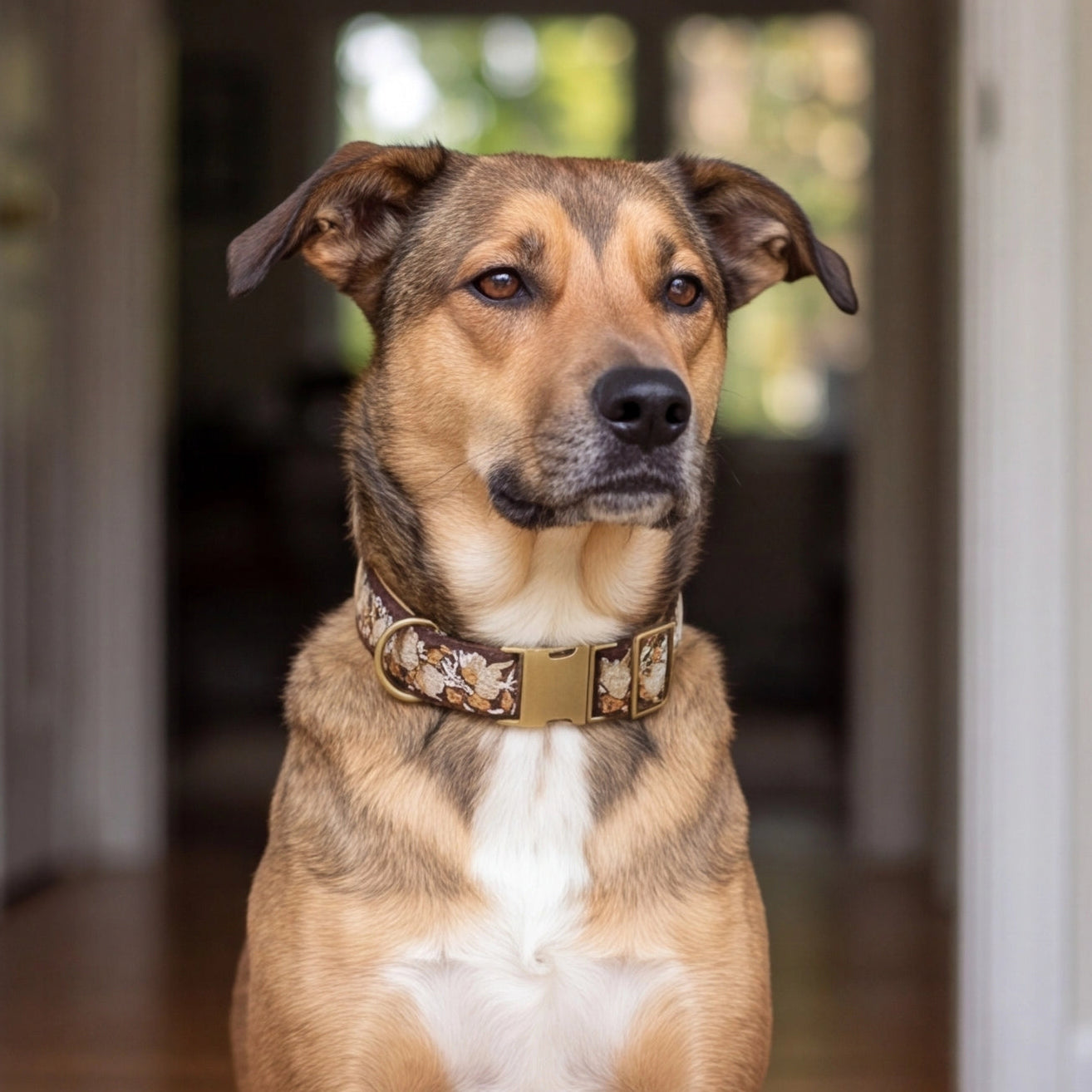Dog wearing a decorative, festive and stylish collar 