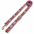 Pink floral patterned dog leash on a white background