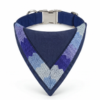 Blue and purple patterned dog collar on a white background